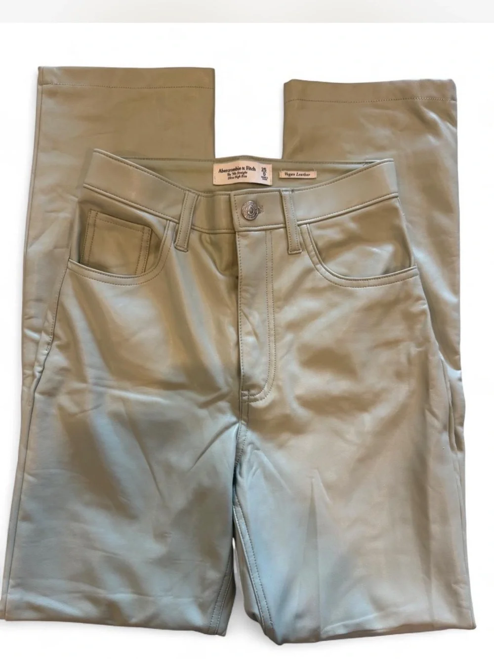 Abercrombie & Fitch Leather Straight-Leg Pants in Sage Green